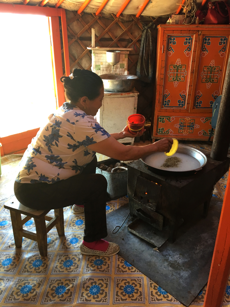 Suutei tsai being prepared inside a traditional ger. Photo by Sena Park